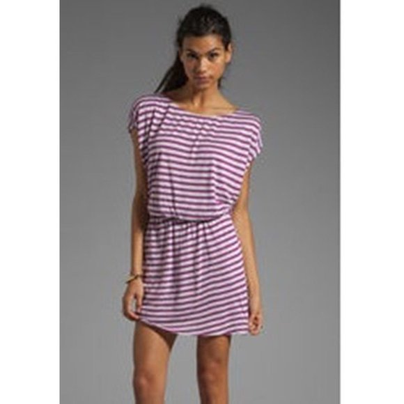 HEATHER by Bordeaux STRIPED Orchid White COWL Back DRESS Modal MADE  IN USA $175 - Picture 1 of 3
